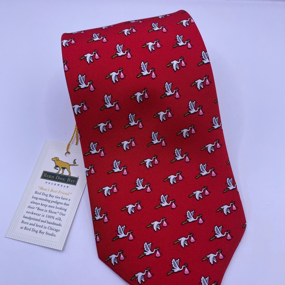 Bird Dog Bay Red Tie with White Bird Pattern NWT